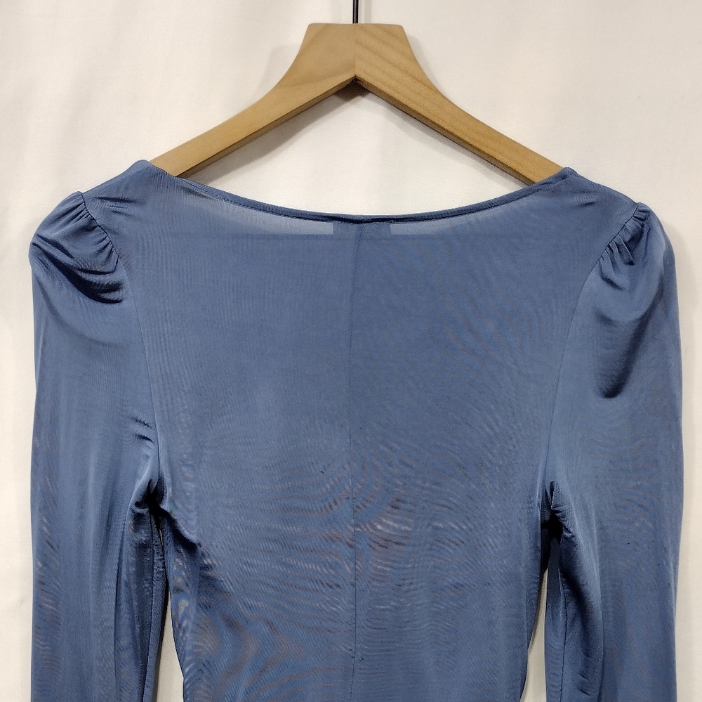 Free People Wind Down Layering Fitted Square Neck Top Women's S Blue Boho Retro - Picture 9 of 13
